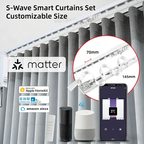 S Wave Smart Curtain Track System Matter Motor Compatible With Homekit eWeLink Smart Home Assistant