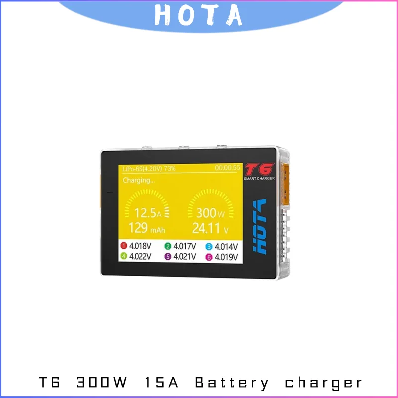 

HOTA T6 300W 15A Smart Charger with 90W PD USB-C Port for 1-6S LiPo LiHV Li-ion NiMH Battery FPV Drone RC Car