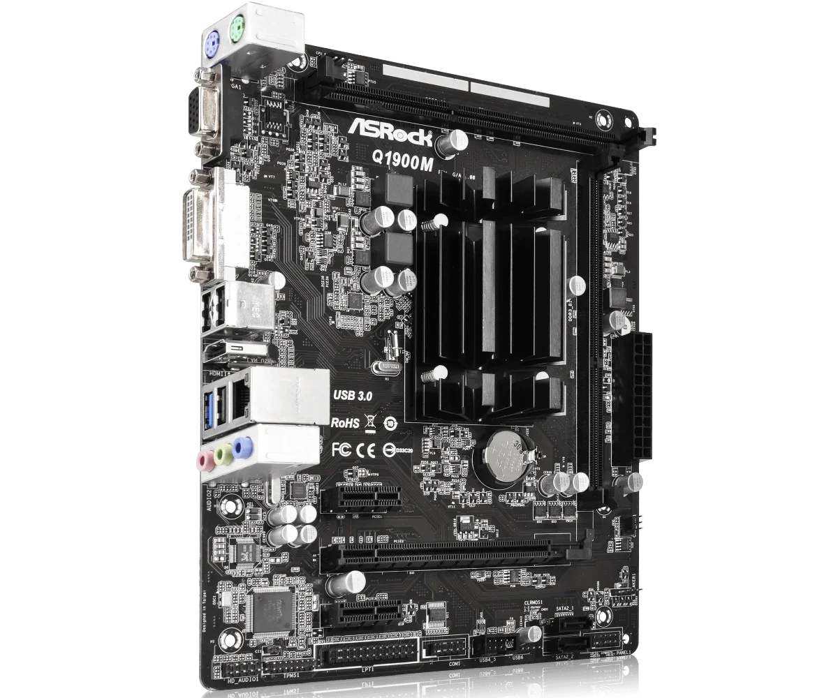 ASRock Q1900M Motherboard Intel Quad-Core Prozessor J1900 DDR3L 1333 16 GB lang DIMM 2xSATA2 3,0 Gbit/s Micro ATX