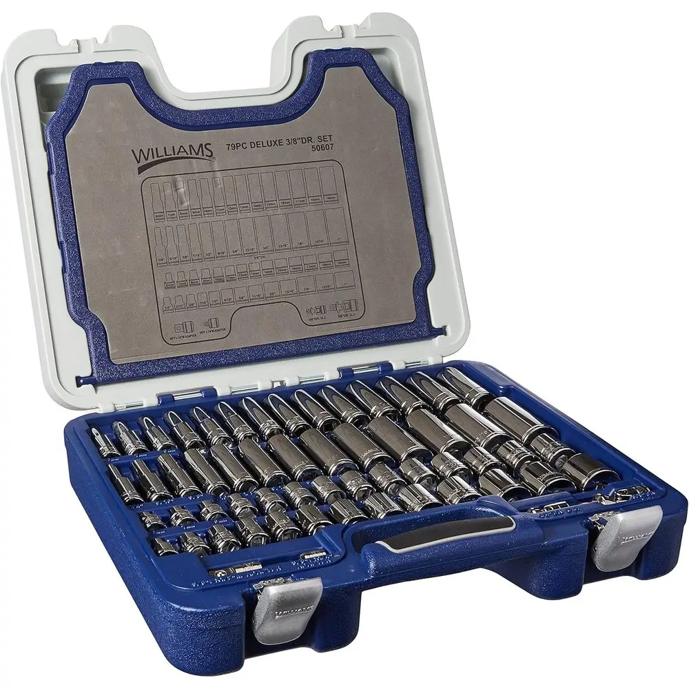

3/8 Drive 79-Piece Deluxe SAE/Metric Tool Set with 6 & 12 Point Sockets and 1/4 Hex Screwdriver Bits