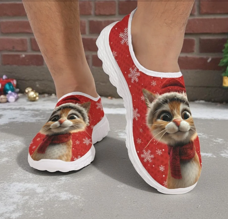 شباشب منزلية كاجوال بطباعة ملتوية من سانتا كلوز، قماش خفيف الوزن وجيد التهوية للنساء والرجال #4