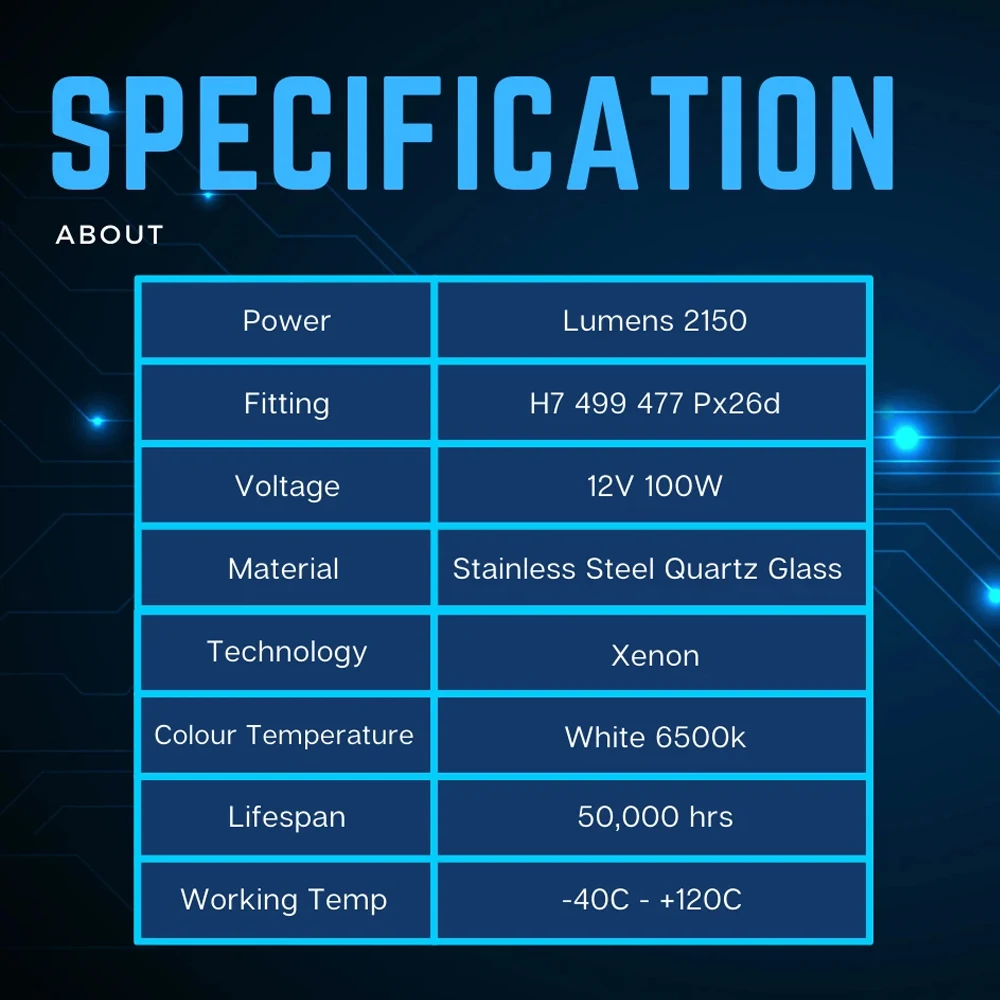 1 Piece H7 Car Halogen Bulb 12V 100W High-power Stone Car Bulb Low Beam For Cars Trucks Vans SUVs Trailers (White Light) - Image 2