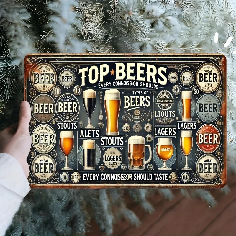 Letrero de pared de metal de estilos de cerveza vintage, póster retro con cervezas superiores, talleres, lagers, más decoración rústica de hierro para el hogar, bar, oficina