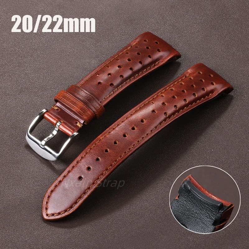 Retro Oil Wax Genuine Leather Watchbands 20mm 22mm Curved End Breathable Cowhide Watch Strap for Seiko for Omega Men\'s Watchband