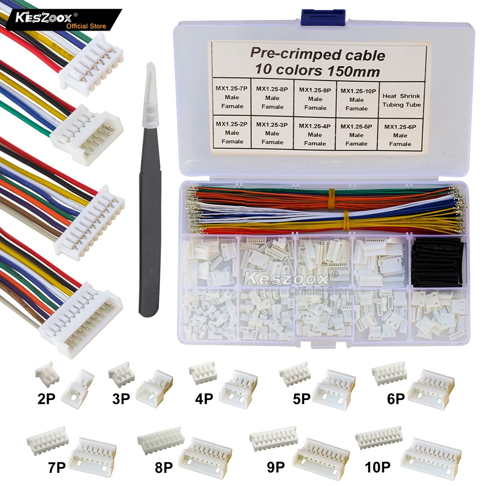 Yoeruyo MX 1.25mm Male Female Connector Kit 2–10P Crimp Terminal Wire for Pixhawk APM2.8 Video Transmitter Electronics DIY