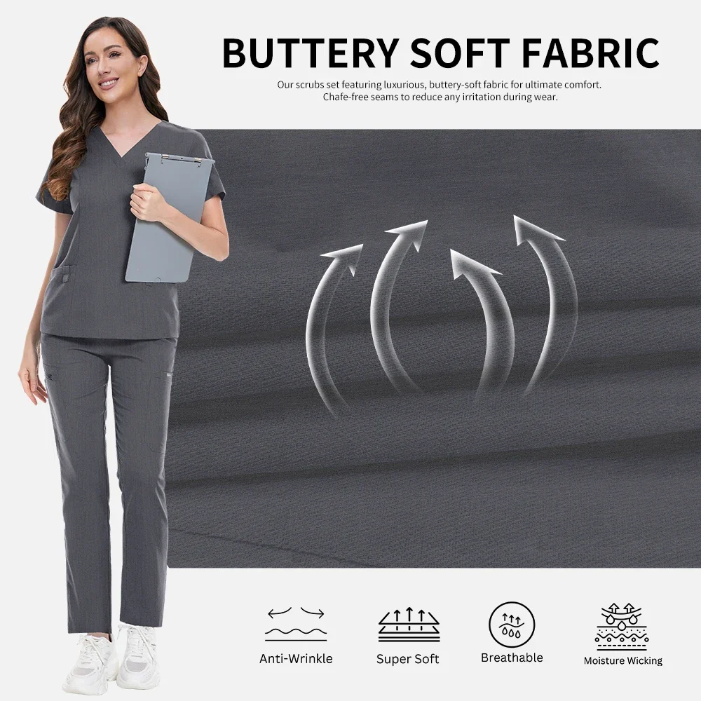 Unisex Medical Uniform ขายส่ง V คอเสื้อ Jogger กางเกงทันตแพทย์ชุดขัดยืดผ่าตัด Workwear สัตว์เลี้ยง Vet Doctor ชุดพยาบาล