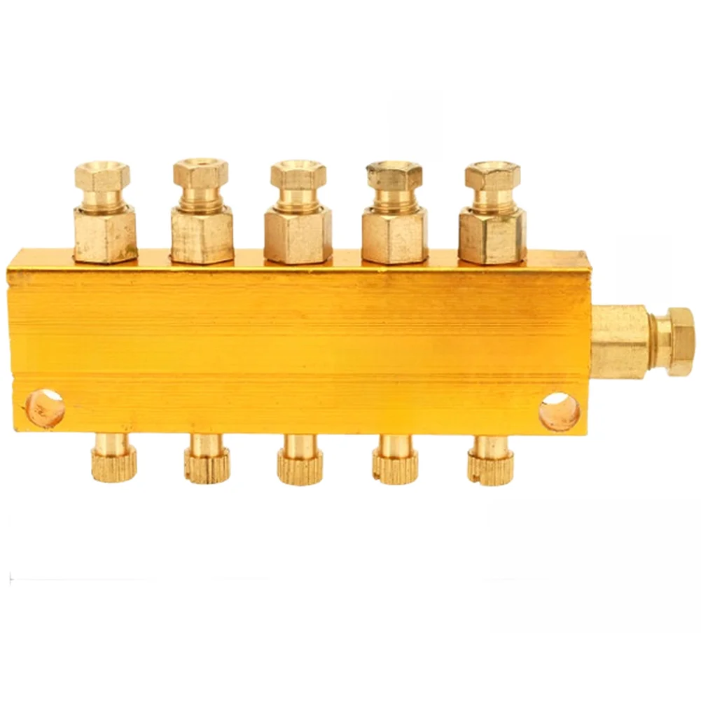 Brass Pneumatic Oil Flow Distributor Adjustable One Inlet Multiple Outlet for Lubrication Systems 9.3x2.8x5.5cm