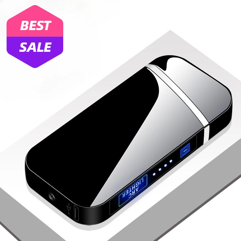 

New Electric Windproof Metal Lighter Double Arc Flameles Plasma Rechargeable USB Lighter LED Power Display Touch Sensor Lighters