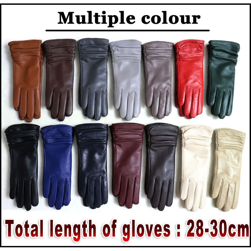 High Quality Color Sheepskin Gloves Genuine Leather Ladies Winter Warm Knitted Wool Flannel Lined Touch Screen Leather Gloves