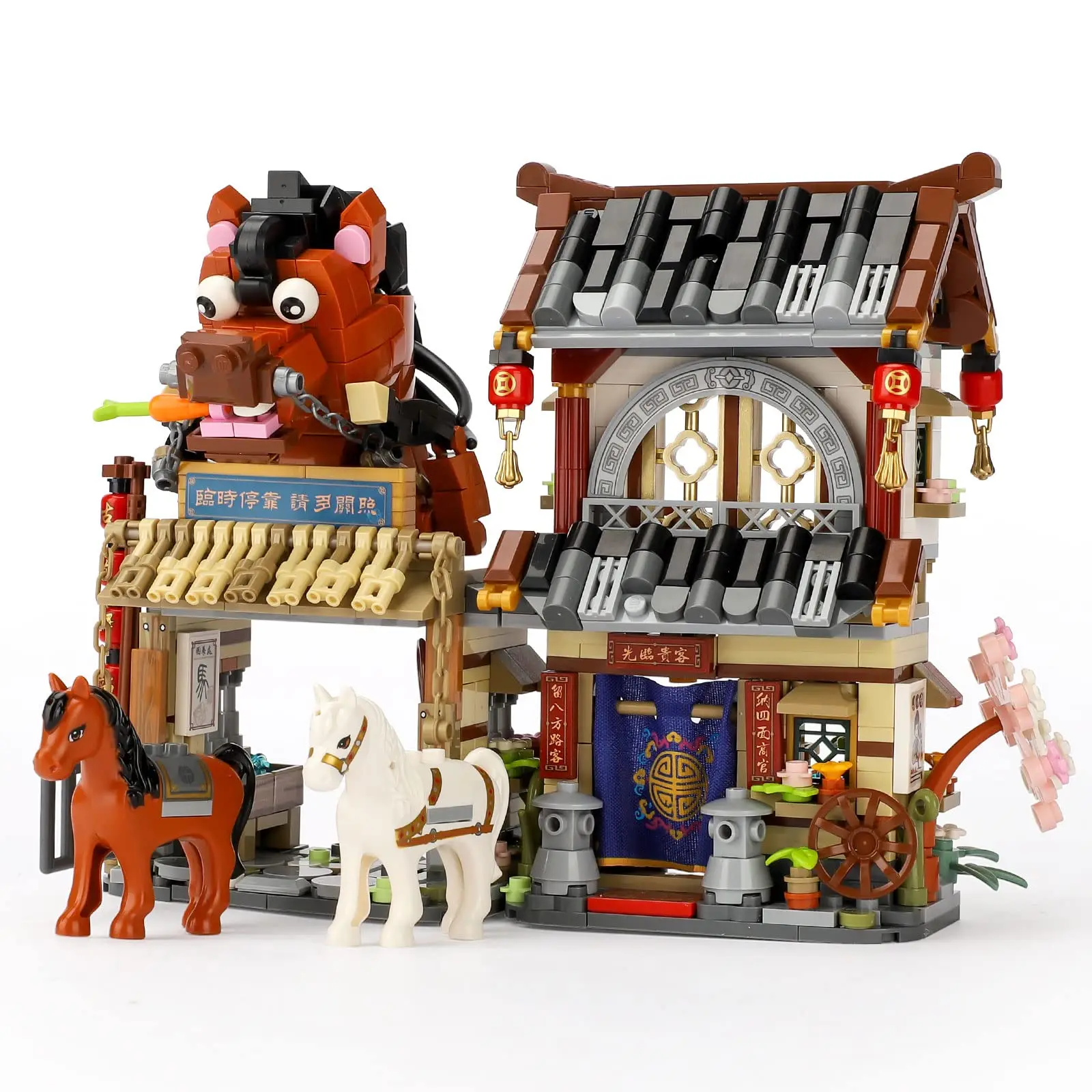 997Pcs Ancient Post Station Street View Mini Building Blocks Model Creative Building Set for Boys Architecture Toy Gift for Kids