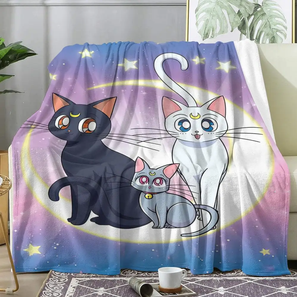 S-Sailor M-Moon Luna Cute Anime Throw Flannel AC Blanket Lightweight Summer Nap Throw Cozy Blanket for Sofa Bed Travel Home
