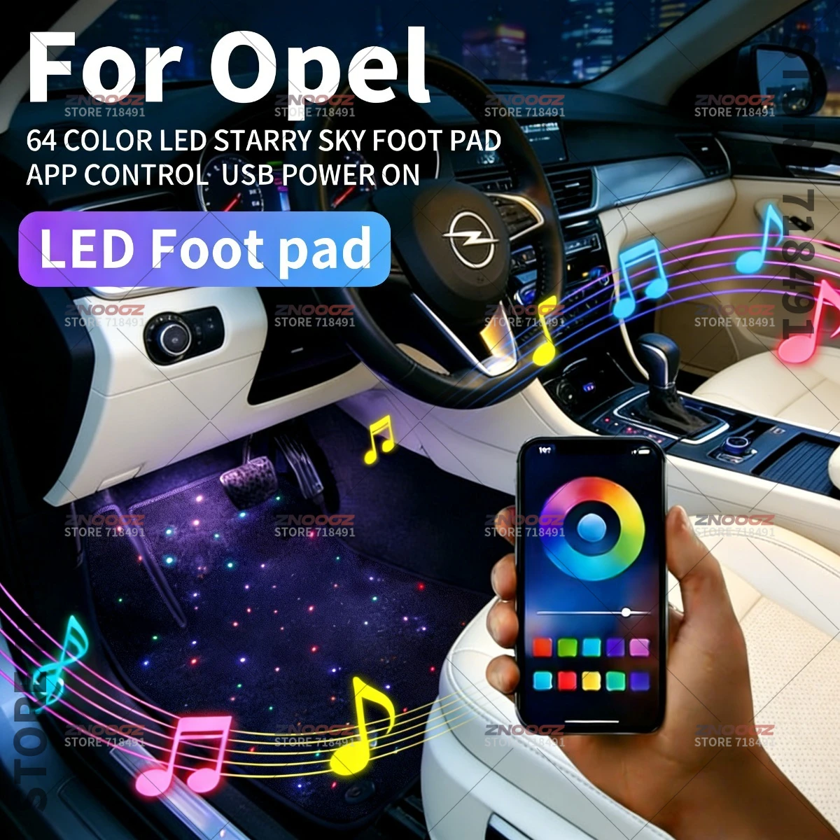 For Opel Corsa Astra Mokka Crossland Grandland Insignia Combo Vivaro Movano USB Car LED Starry Sky Foot Mat DIY Can Be Cut