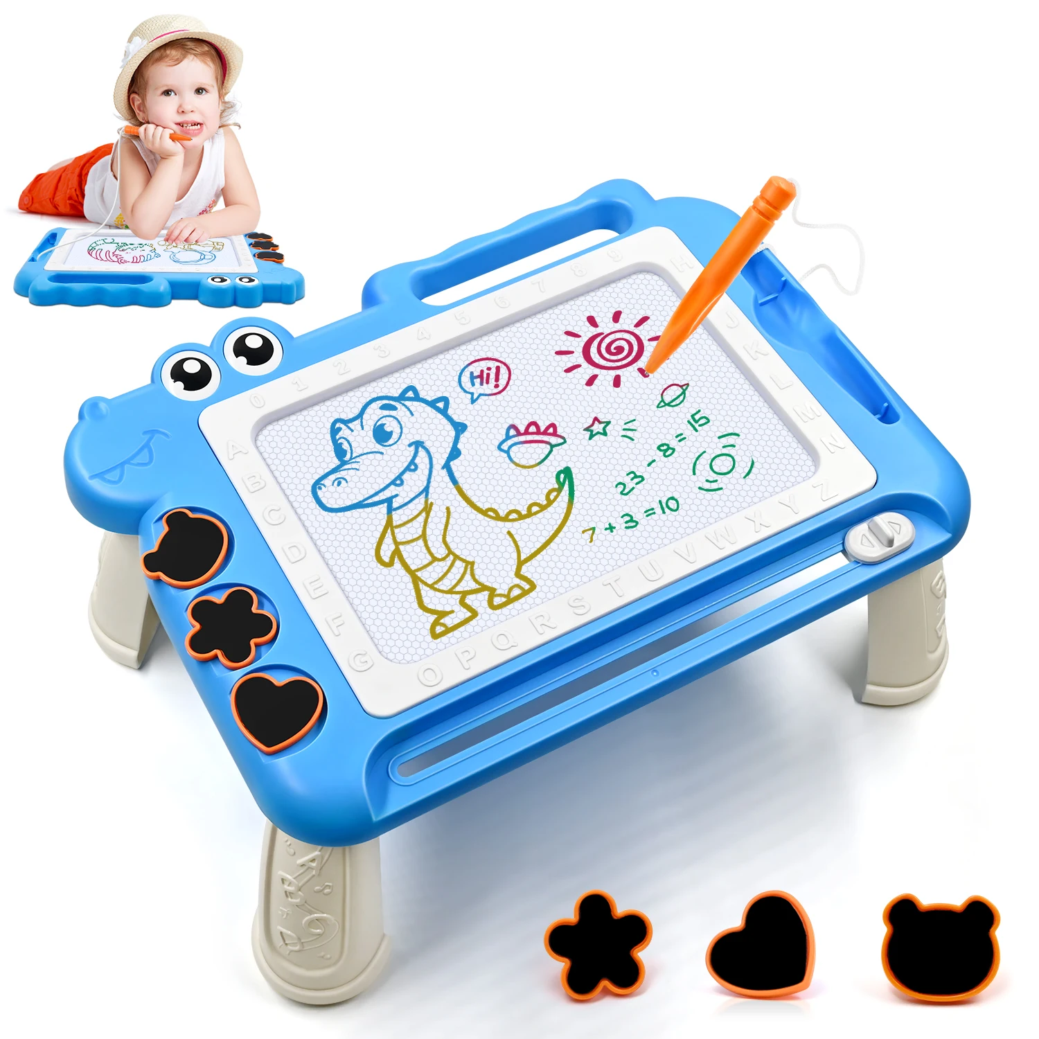 AiTuiTui Magnetic Drawing Board Toddler Toys with Legs for 3 Year Old Girls Boys, Sketch Writing Doodle Pad , Blue