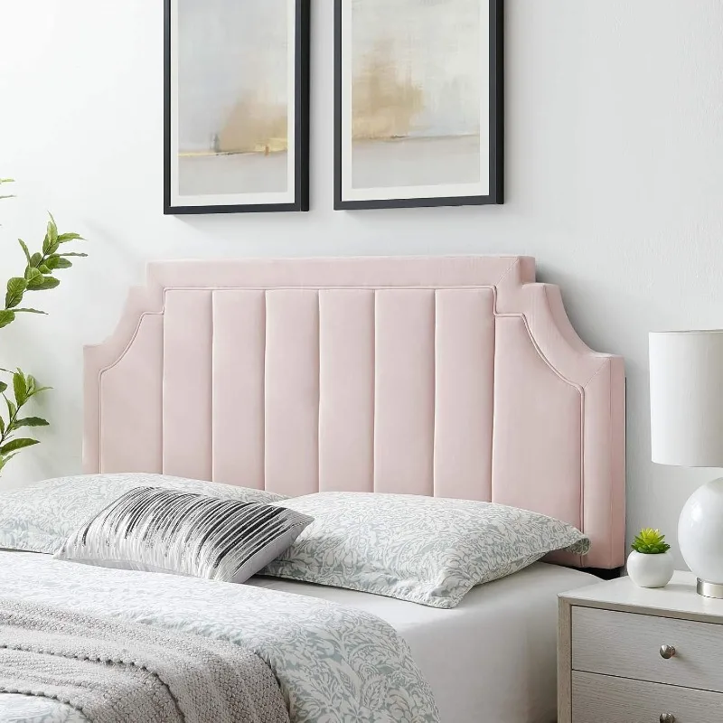 

Modway Alyona Channel Tufted Performance Velvet Twin Headboard in Pink