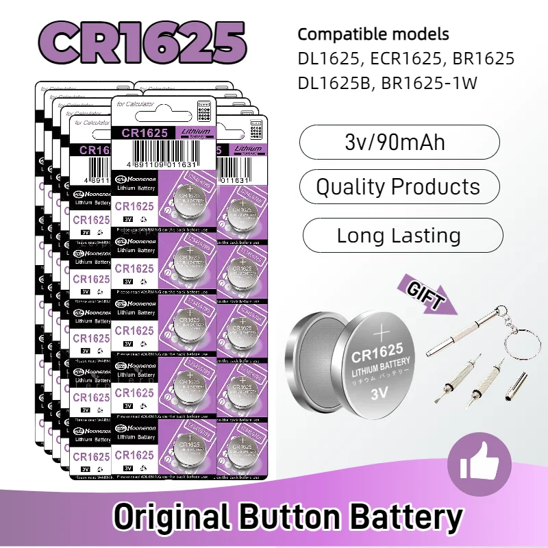 

Original 5-100PCS CR1625 3V Lithium Button Battery DL1625 BR1625 LM1625 ECR1625 CR 1625 Coin Cells for Watch Key Fob Car Remote