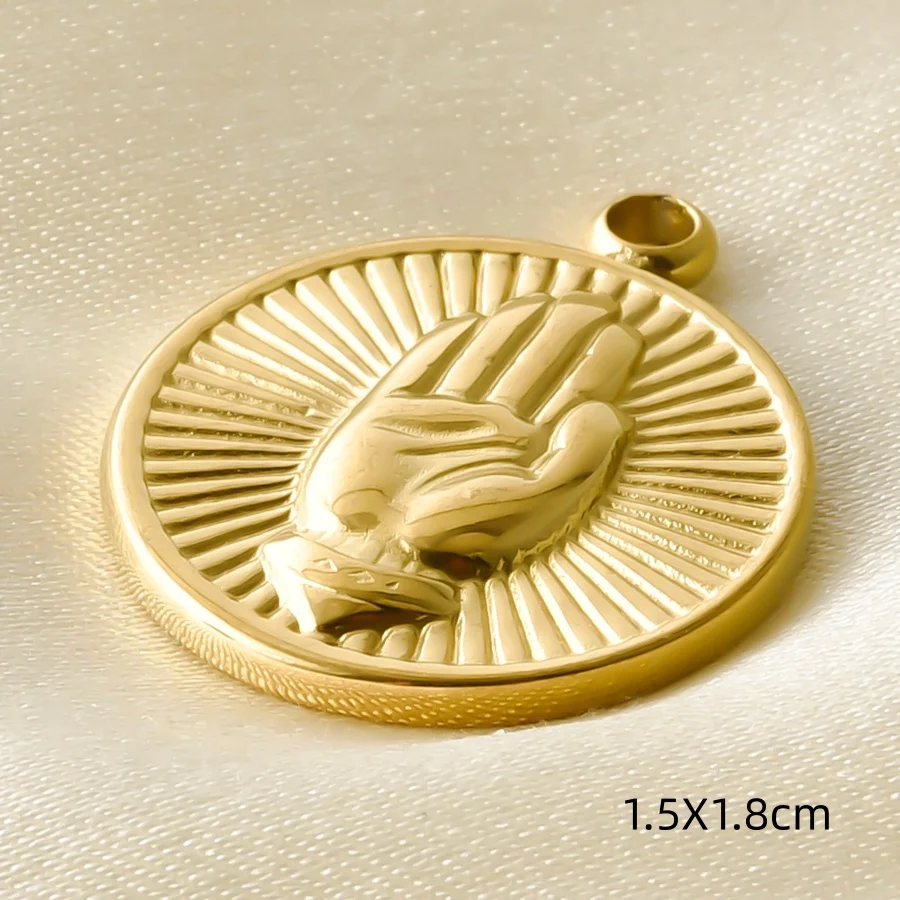 5 Stück goldfarbene Buddha-Kopf-Om-Anhänger, Fatima-Hand, Baum, Lotus, Edelstahl-Anhänger für die Schmuckherstellung, Halskette, Schlüsselanhänger, Zubehör – Detail 12