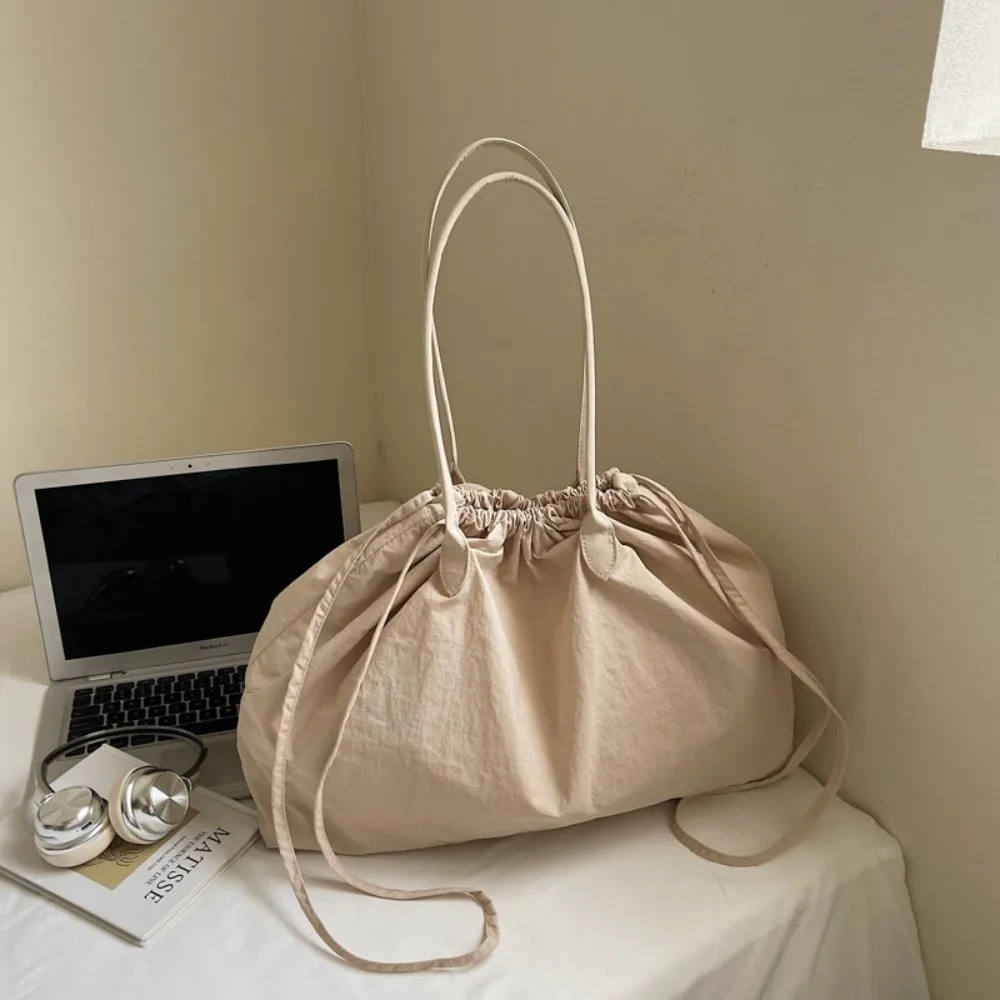 

Корейская однотонная нейлоновая сумка-тоут, универсальная большая вместительная сумка на шнурке, повседневная легкая женская сумка для девочек