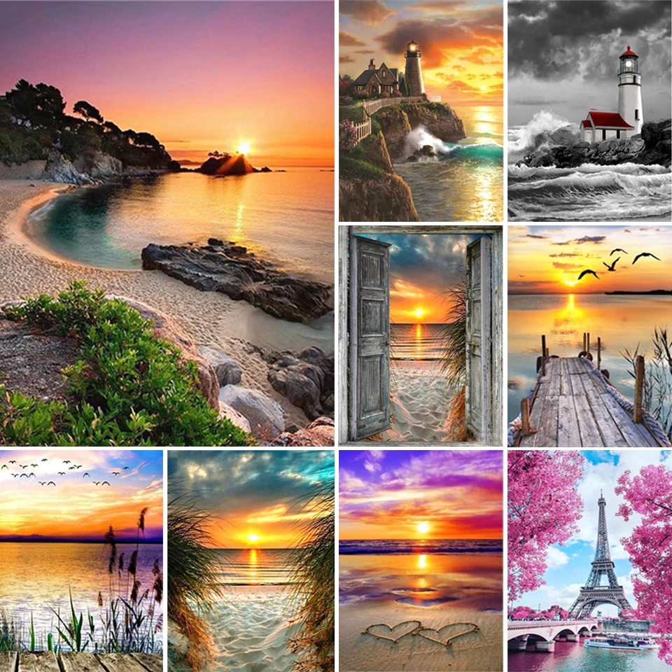 

5D DIY Diamond Painting Landscape Coastal Sunset Rhinestone Picture Full Square/Round Diamond Embroidery Mosaic Decoration Gift