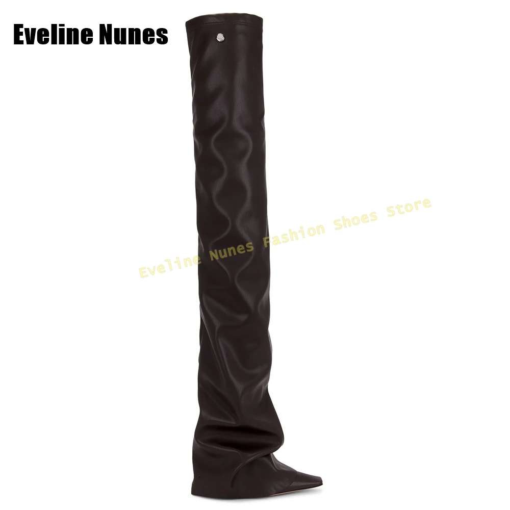 ساحة تو إسفين مطوي المنصة الأحذية 2025 الخريف الشتاء الوافدين الجدد الصلبة سحب على فتاة حار فوق الركبة الأحذية حجم كبير #1