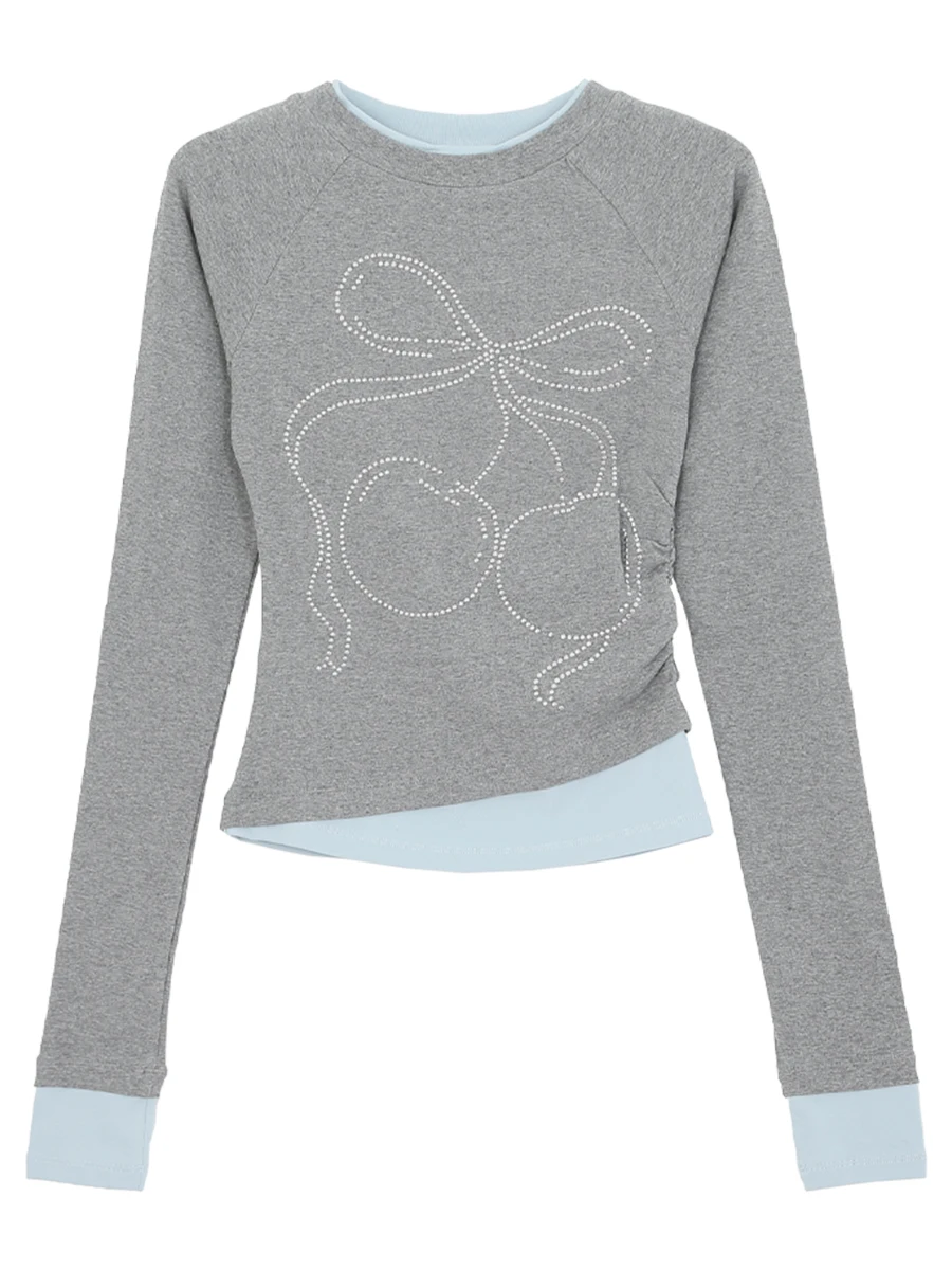 Cseta de Manga Larga con Diseño Adeazante para Mujer, Primavera-Otoño 2025, Nuevo Estilo, Cseta de Dos Piezas Falsa p...