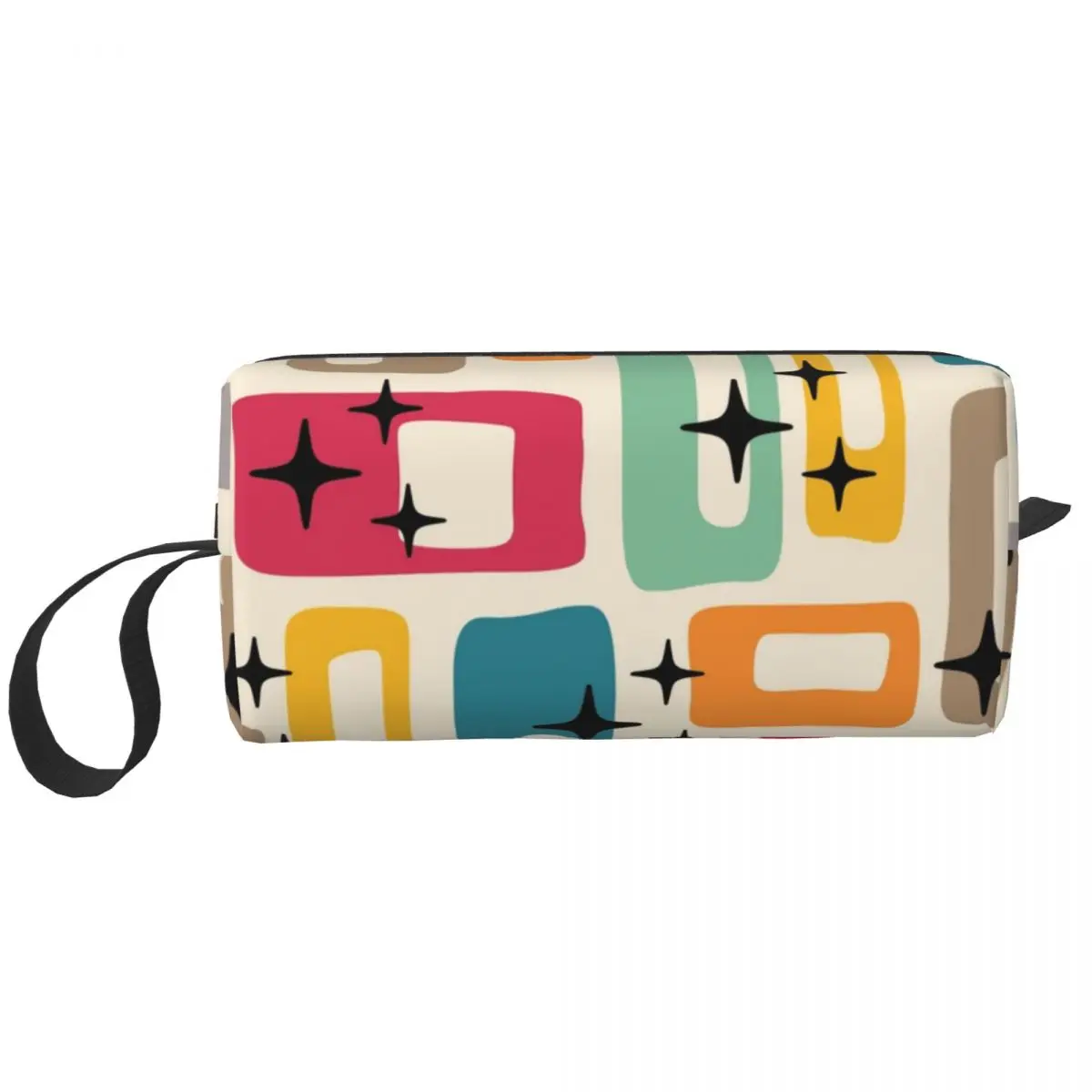 Trousse de maquillage atomique abstraite moderne du milieu du siècle pour femme, sac de rangement pour poudres cosmétiques, petite trousse de toilette de voyage, rétro