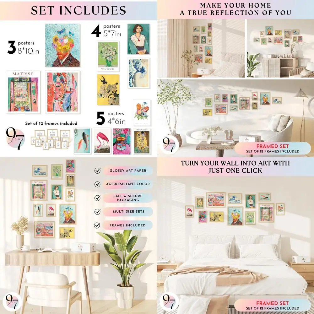 

Colorful Eclectic Wall Art Set - Retro Chic Decor Prints, Trendy Maximalist Gallery Wall Art, Artistic Posters for Bedroom (Beig