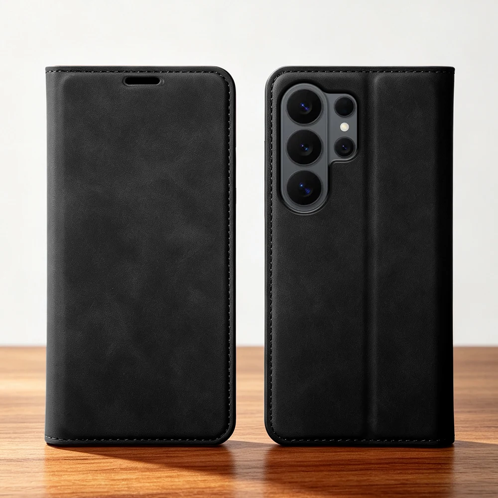 Skin-Touch Leather Flip Cover Case For Samsung Galaxy S26 Ultra S25 Plus S24 S23 FE S22 S21 A17 A36 A27 A37 A57 A55 Phone Case