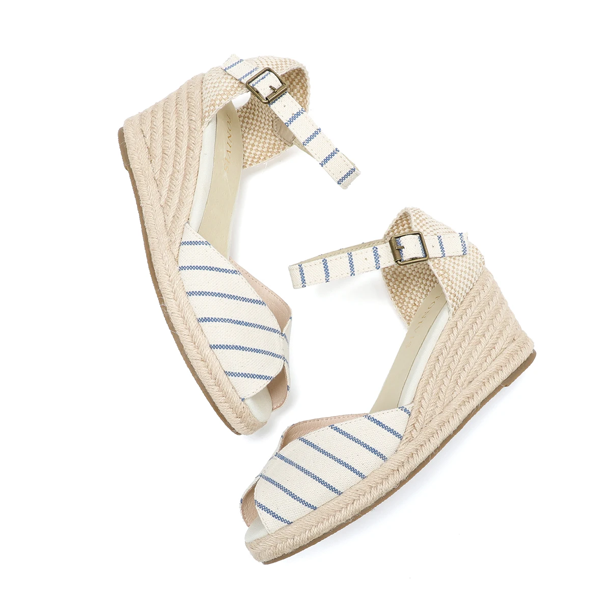 Sandalias de cuña para mujer de 7 cm con lazo, alpargatas de lino con plataforma y correa al tobillo, calzado informal de verano para playa y vacaciones