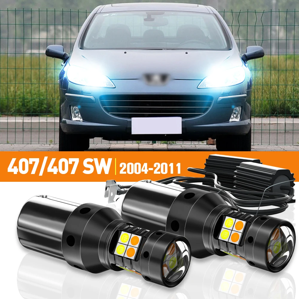 

2x LED Dual Mode Turn Signal+Daytime Running Light DRL For Peugeot 407 SW 2004-2011 2005 2006 2007 2008 2009 Accessories Canbus