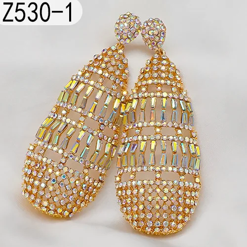 Damen AB Kristall Tropfen-Ohrringe Goldfarben Hohle Strass-Ohrhänger Hochzeit Party Braut Statement-Schmuck Geschenk – Detail 13