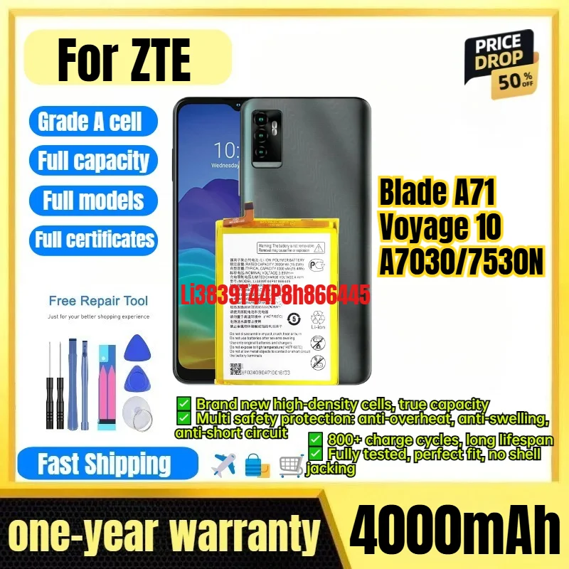 Li3839T44P8h866445 for ZTE Blade A71/Voyage 10/A7030/7530N Phone Battery 0 Cycle High Capacity Battery Replacement Bateria Tools
