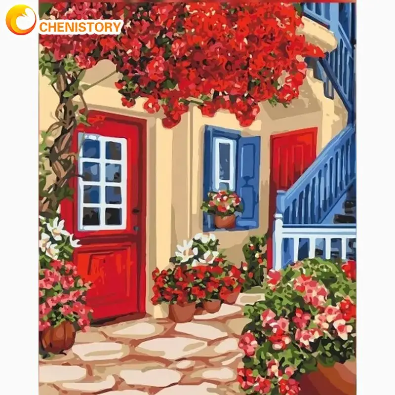 

CHENISTORY 40x50cm Painting By Numbers Diy Crafts Decorative Paintings House With Flowers Drawing By Numbers For Adults Artwork