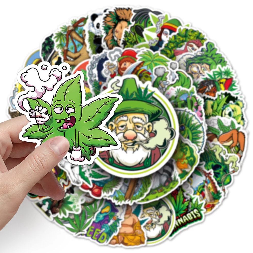 10/30/50/100PCS Hemp Leaf Stickers Graffiti Funny Characters Smoking Cartoon Decals DIY Motorcycle Fridge Guitar Waterproof  Toy