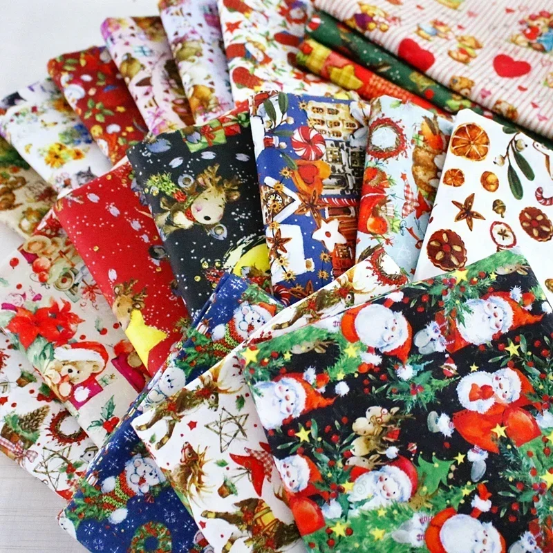 Christmas Fabric Pure Cotton By The Meter for Costume Diy Sewing Cartoon Textile Kids Decorative Soft Black Green Patchwork Thin