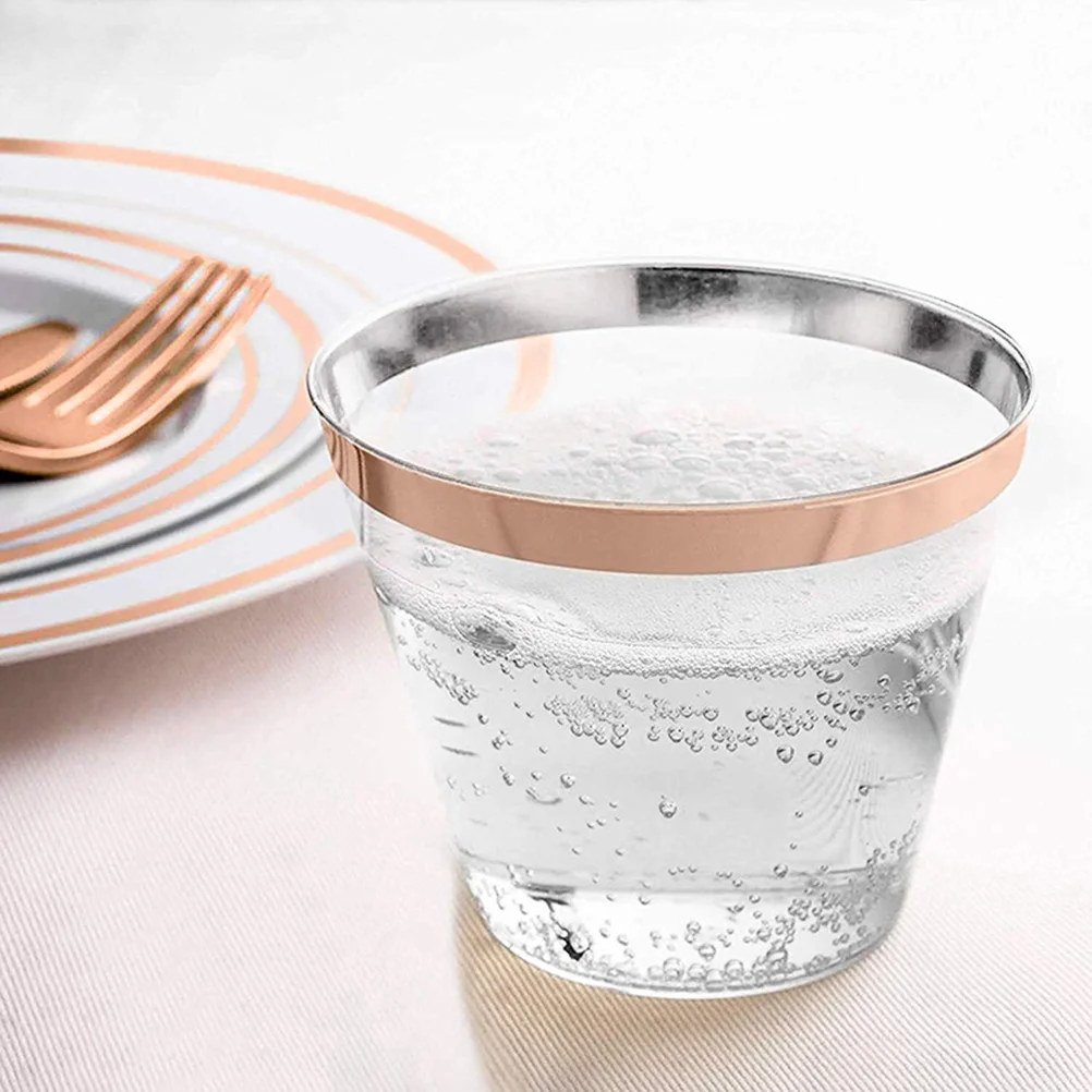 25pcs Rose Gold Plastic Party Cups Disposable Cups Picnic Drinking Mugs Party Supplies for Wedding Birthday