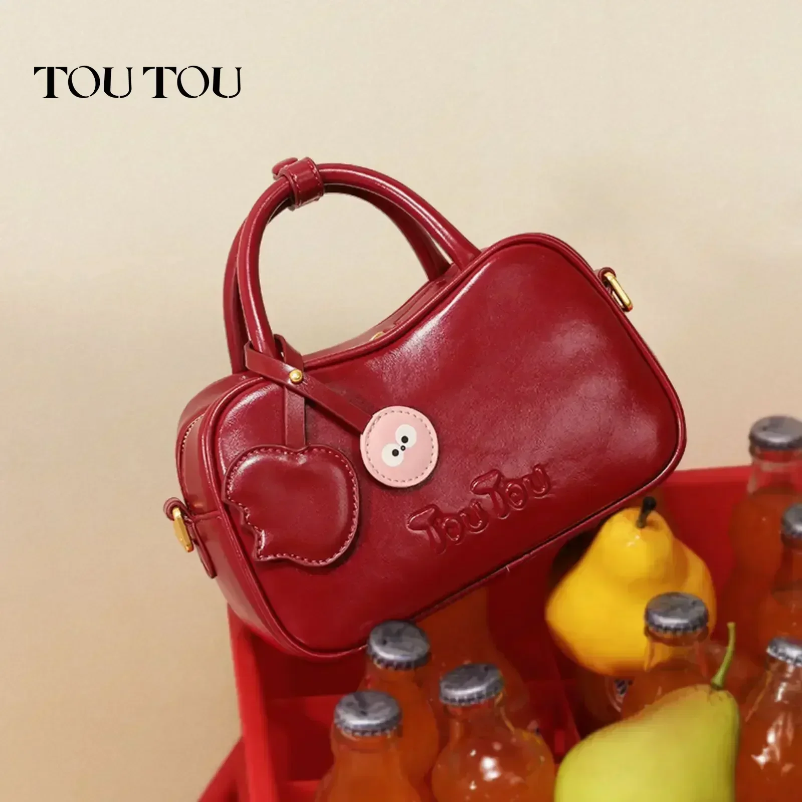 TOUTOU Women Bowling Bag Shoulder Strap Mini Replica Bag Cute Pendent Designer Brand Boston Handbag Crossbody Bag Christmas Gift