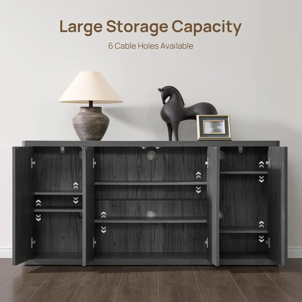 حوامل تلفزيون لغرفة المعيشة - مركز ترفيهي مع مساحة تخزين للتلفزيون مقاس 65 بوصة، حامل تلفزيون حديث طويل مخدد