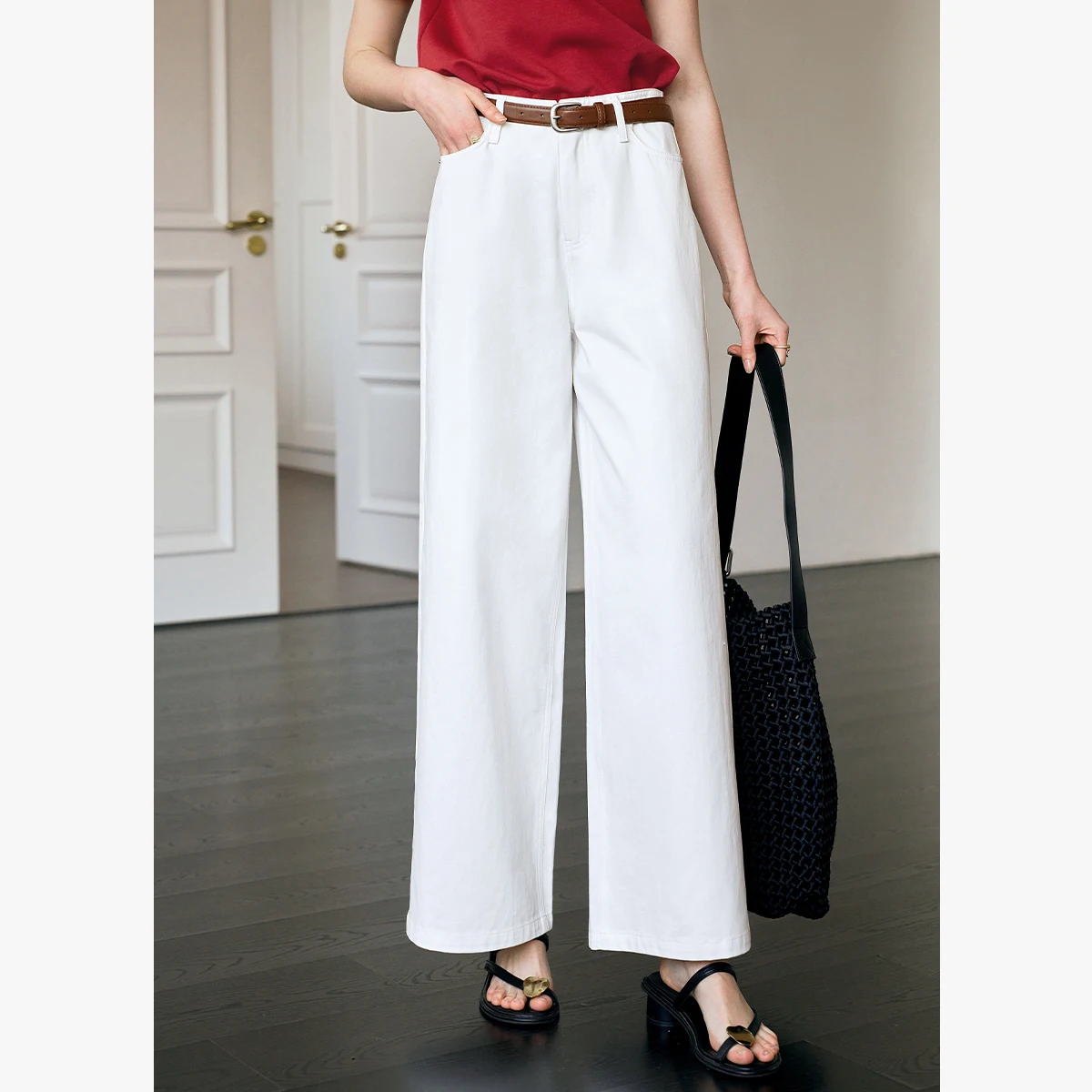 OLrain High Waist White Jeans Women 2025 New French Casual Loose Wide Leg Straight Cotton Denim Pants Woman's Trouser N57CA96651