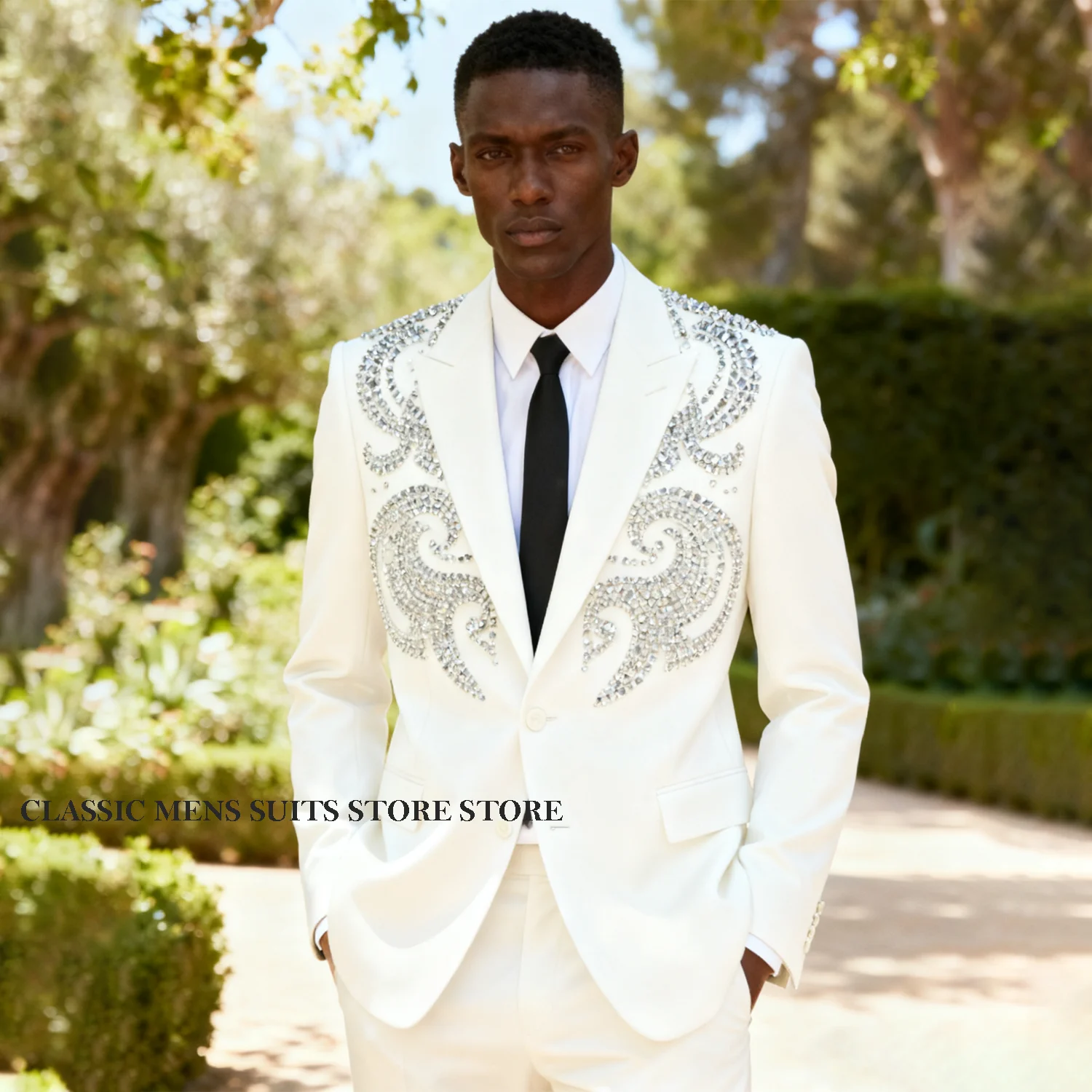 

African Rhinestones Crystals Men Suits Wedding Tuxedos Slim Fit Formal Ropa hombre Customized 2 Pieces Sets Groom Male Blazers