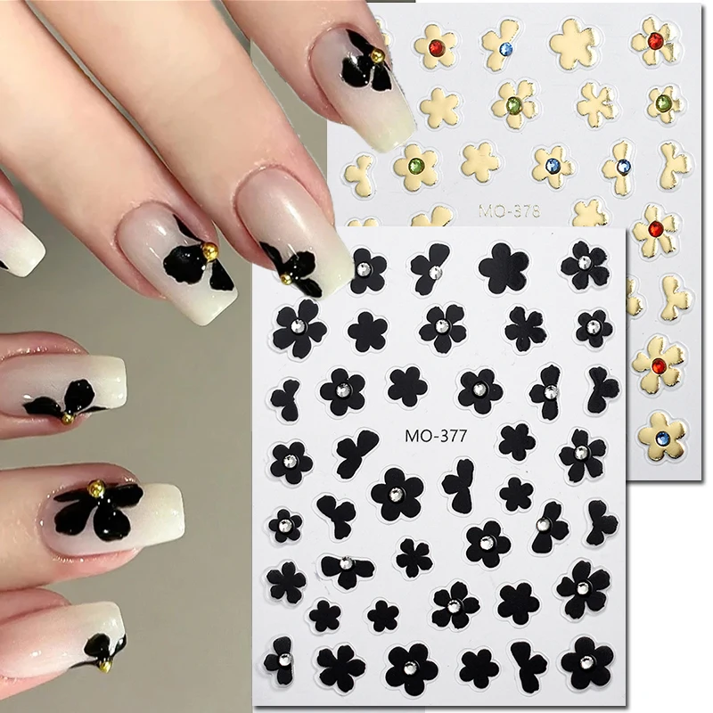 

5D Embossed Nail Art Stickers Colorful Diamonds Gold Petals Flowers Adhesive Sliders Nails Decals Decorations For Manicures