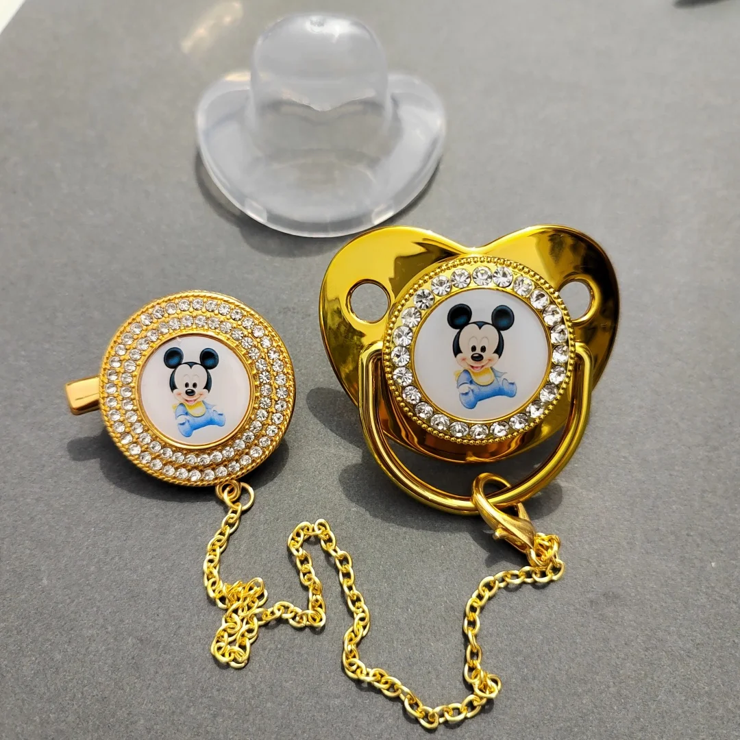 2024 Little Mickey Baby Pacifier with Chain Clip Newborn BPA Free Luxury Bling Pacifier Silicone Dummy Soothers Chupetta 0-24M