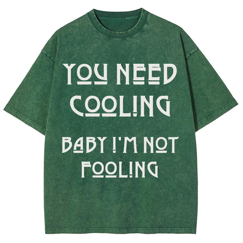 Positive Energy Cartoon Simple Letter Print T-Shirt Washed Denim High Gram Weight American Neutral Style Short Sleeves