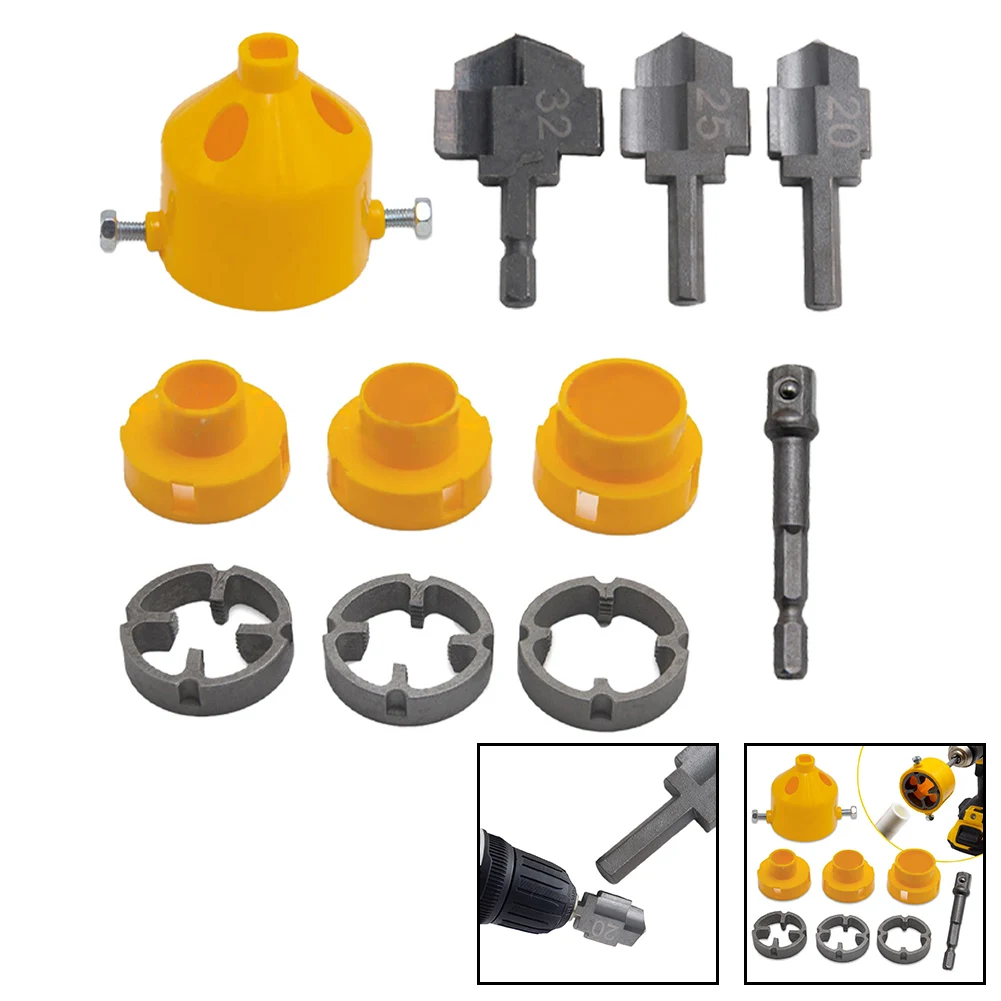 1set PPR Drill Bit With PVC Pipe Threader Stepped Drill Bit 6.35mm Hexagonal Handle Water Pipe Expansion Power Tool