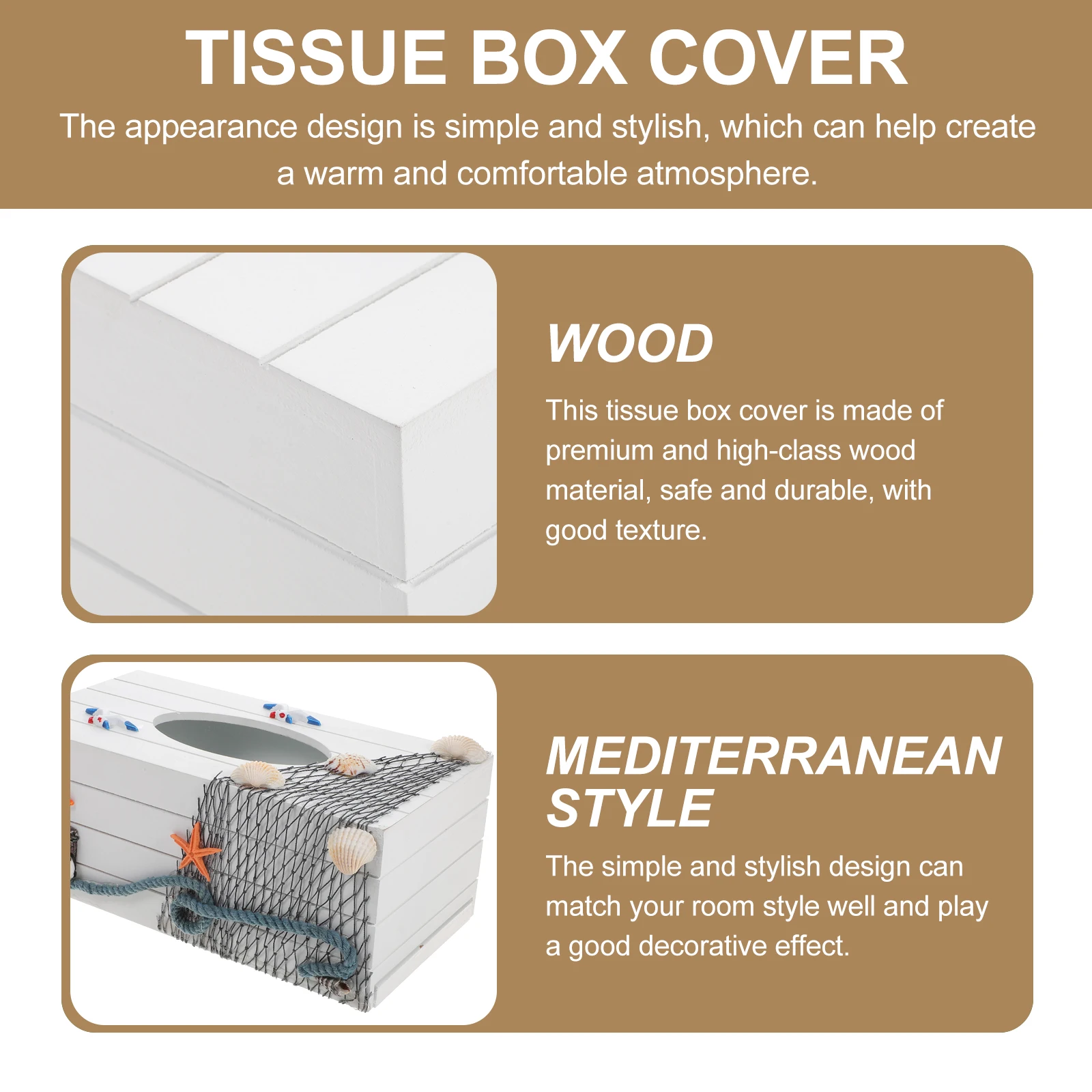 

Shell Tissue Box Bedroom Decor Facial Boxes Storage Filling Living Decoration Dispenser Case Wood Decorative Chic