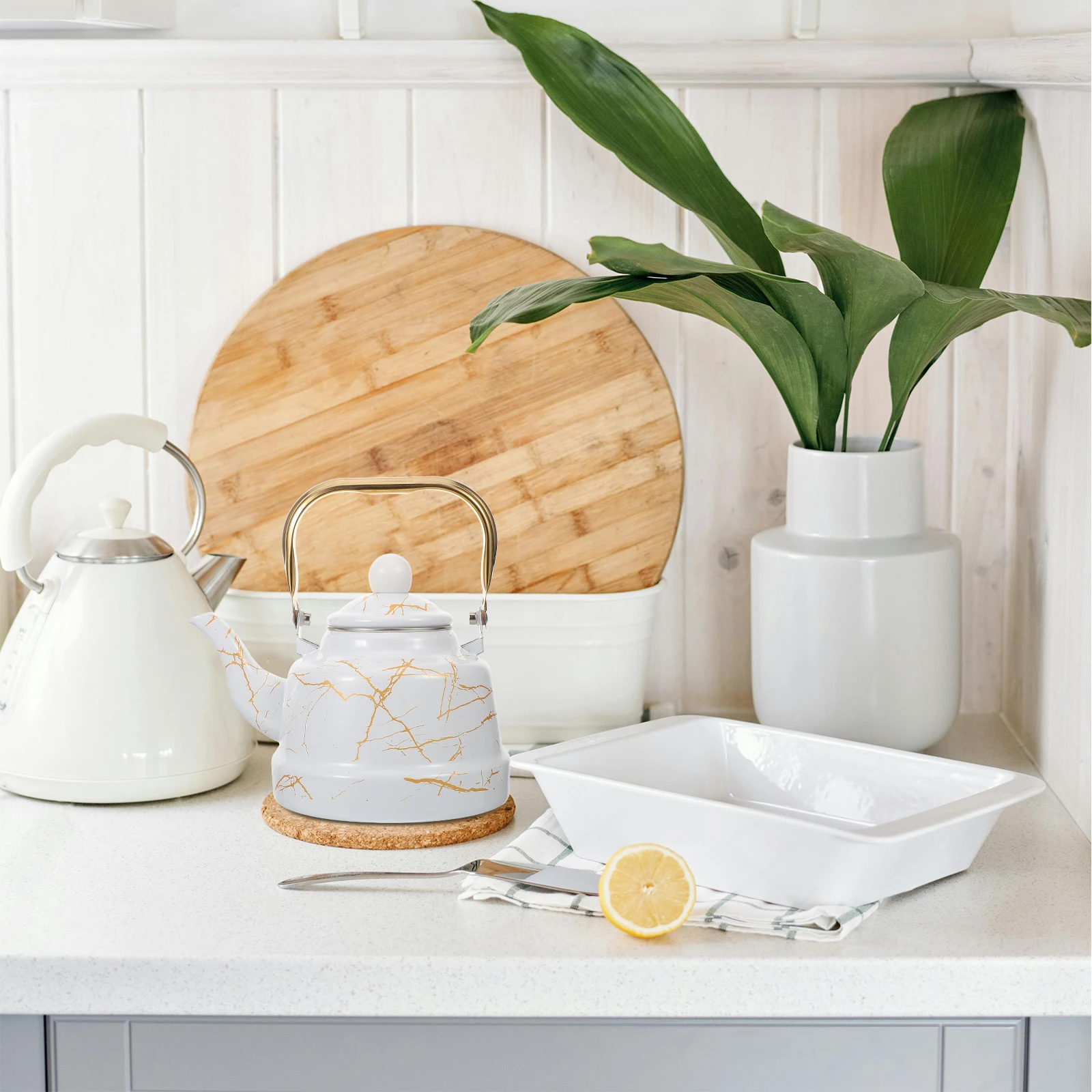 

Marble Pattern Enamel Water Pot Thickened Food Grade Tea Kettle Portable Lightweight Boiling Pot Household Kitchen Safe