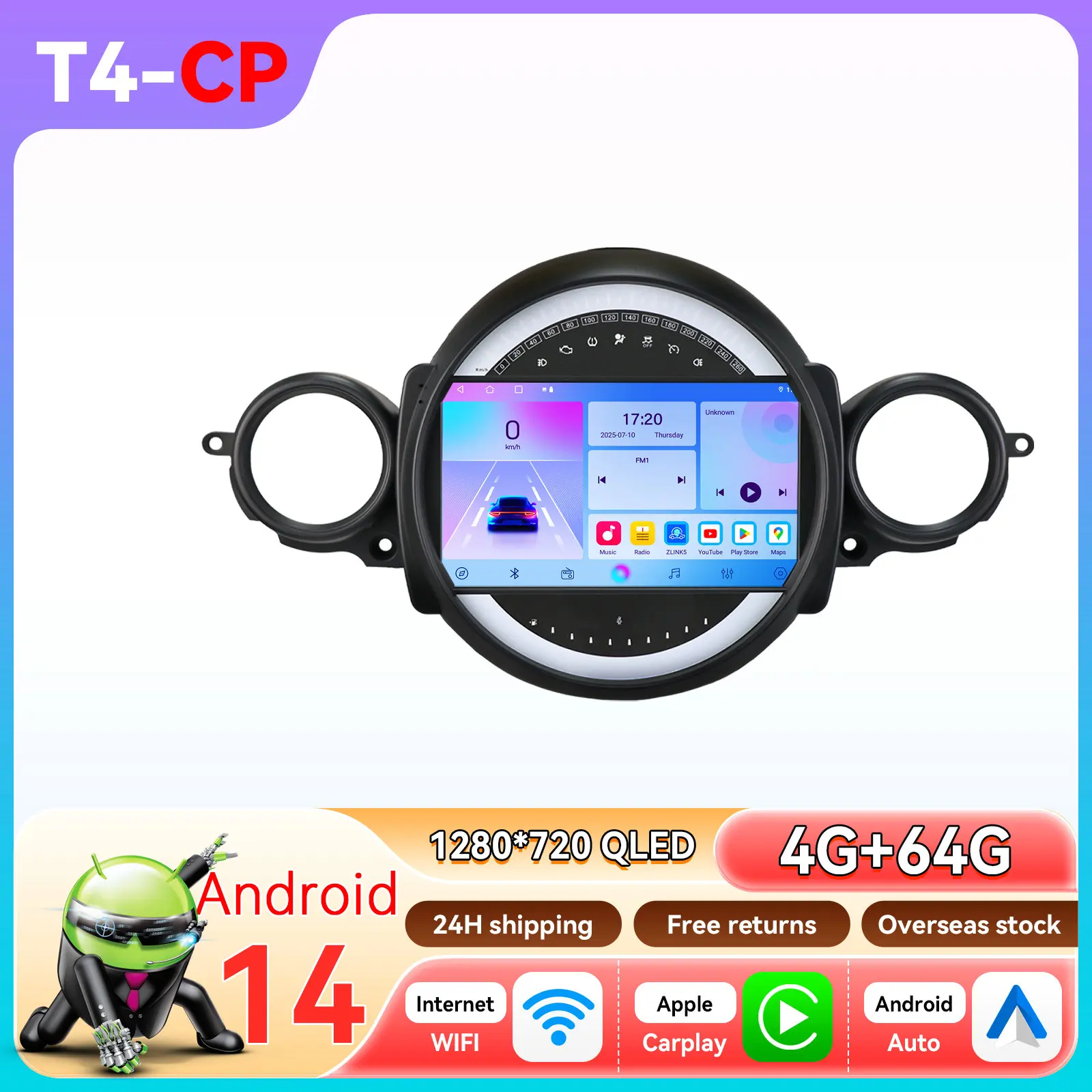 Hizpo 7862 Carplay Android Auto QLED Scherm Autoradio voor BMW Mini Cooper R56 R60 R51 2006 - 2014 Stereo Multimedia Speler GPS Navigatie 4G+WIFI