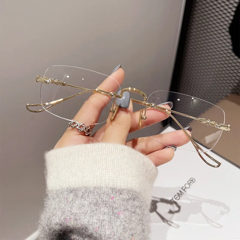 Luxury Rimless Rectangular Women's Myopia Glasses Minus Diopter Eyeglasses Trendy Near-sighted Eyewear Diopters 0 to -4.0