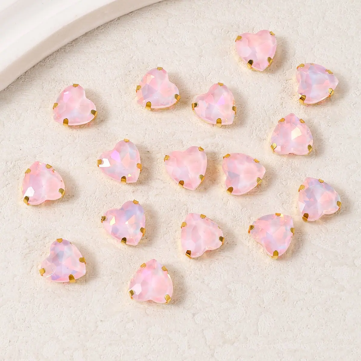 Heart-Shaped Four-Cornered Gold Claw Mocha Dopamine Color Series Heart Glass Hand-Sewn Rhinestones DIY Clothing Accessories