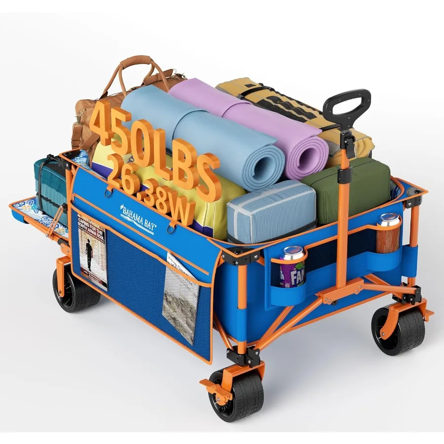 

26W Extra Wide 55L Extra Long Beach Wagon with TailgateHeavyDuty Utility Cart with 400 lbs Capacity Compact Fold Design Ideal f