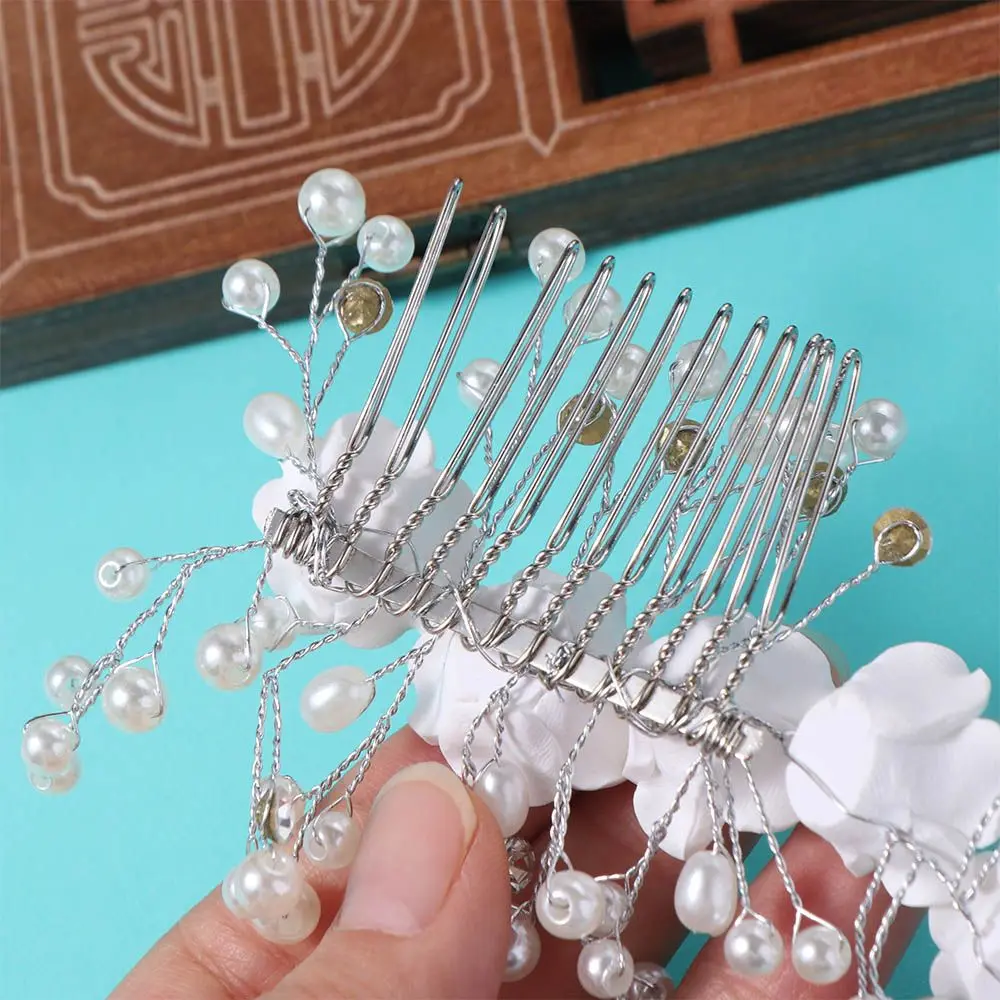 Elegant Flower Pearl Bridal Headwear Handmade Exquisite Bridal Headdress Luxury Fairy Wedding Headwear Hair Accessories